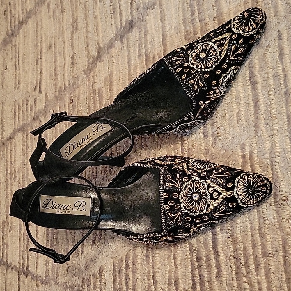 Diane B Milano Beaded Velvet Ankle Strap, 3.5" Silk Heel.